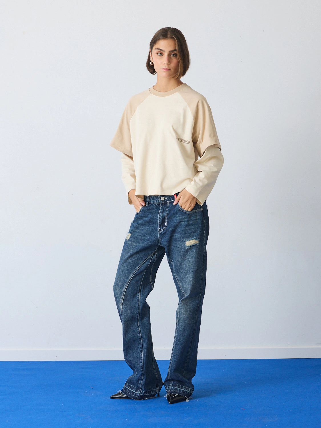 Washed knees Flare denim